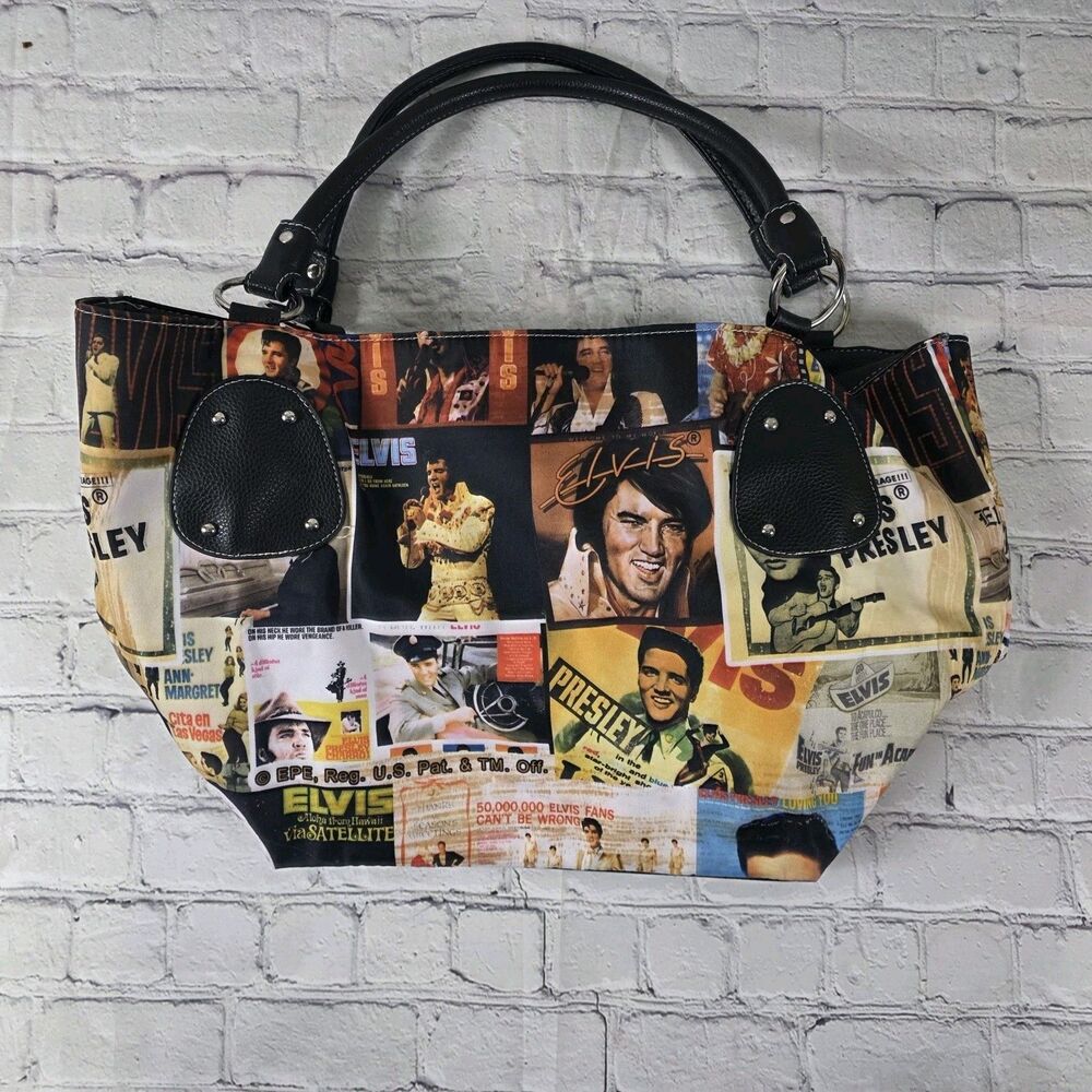 Vtg. Elvis Presley Photo Handbag Purse approx 20 x 13 x 6.75 Zipper bag pocket